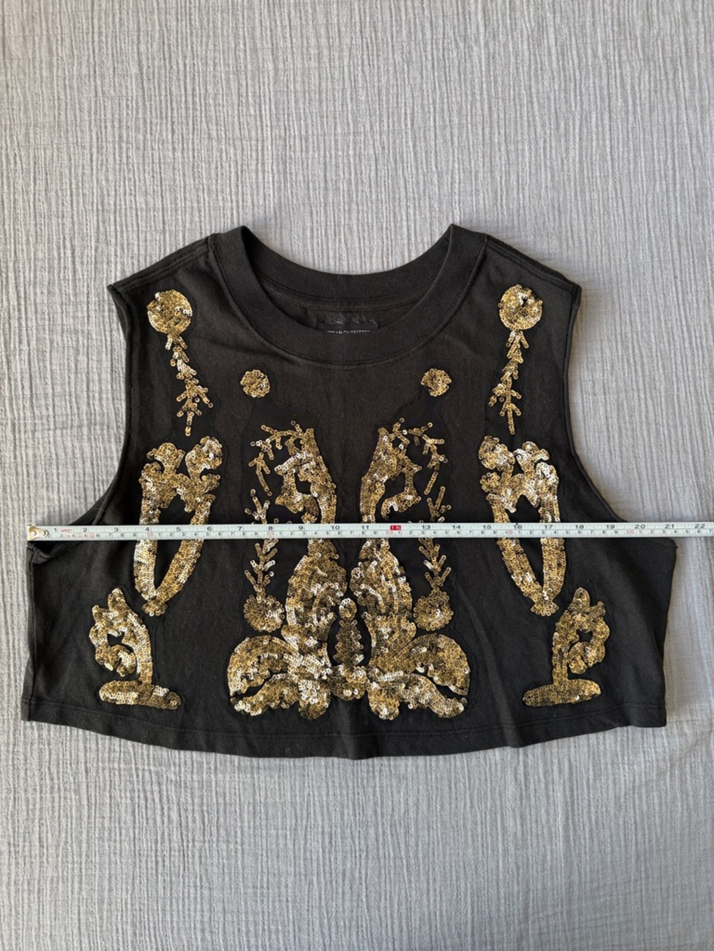 Urban Outfitters Black Crop Tank with Gold Sequin Motif-EUC - Picture 3 of 6